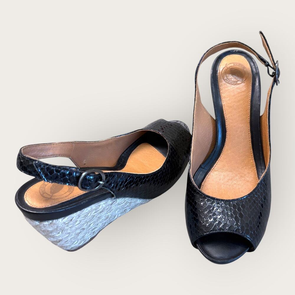 Nurture Black Womens Size 8M Patent Leather Espadrille Wedge Sandals Slingback